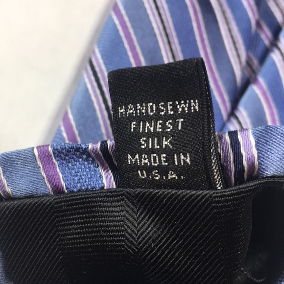 Robert Talbott Carmel light blue with purple diagonal stripes. Hand Sewn - Picture 8 of 9